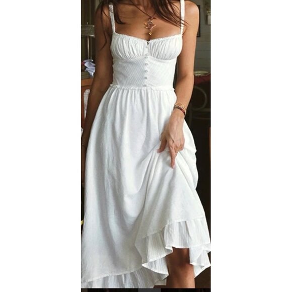 Milkmaid Corset babydoll S lined Midi Dress Fairy Coquette Western Coastal Boho - Picture 1 of 14